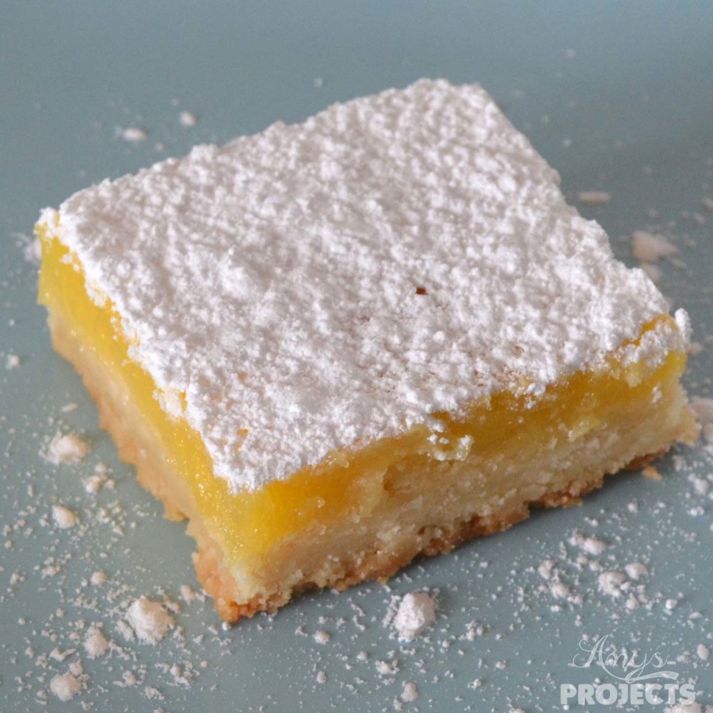Delicious lemon bars with just the right amount of lemony tartness on a shortbread crust.