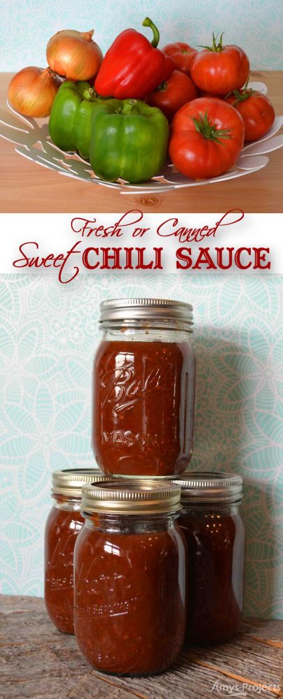 Delicious recipe for fresh or canned sweet chili sauce. We love chili sauce on our meatloaf and in baked beans.