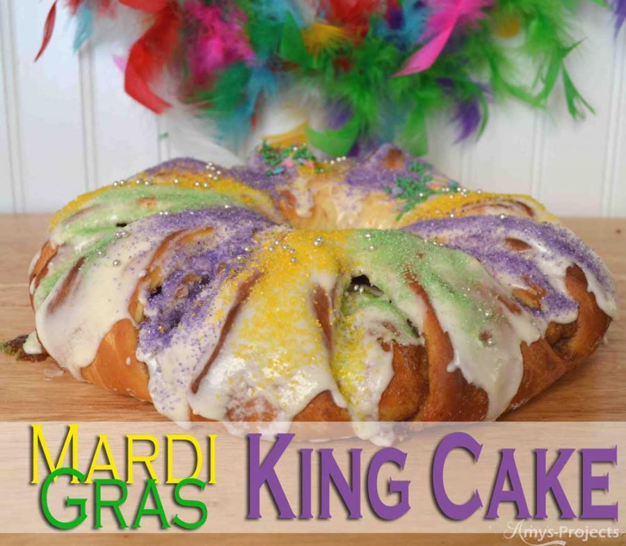 Mmmm delicious homemade King Cake to celebrate Mardi Gras.  This King Cake recipe brings the flavors of NOLA to your kitchen and party.