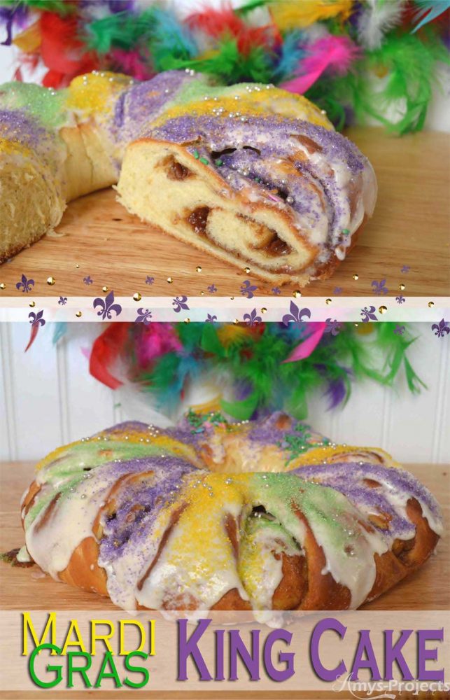 Mmmm delicious homemade King Cake to celebrate Mardi Gras.  This King Cake recipe brings the flavors of NOLA to your kitchen and party.